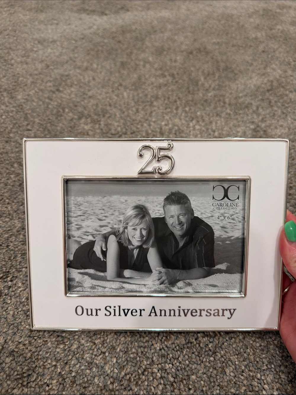 25th Silver Anniversary Photo Frame - White/Silver